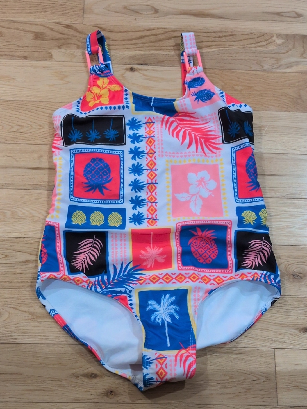 Limited Too Tropical Patchwork One-Piece Swimsuit - Pink, Blue & Black